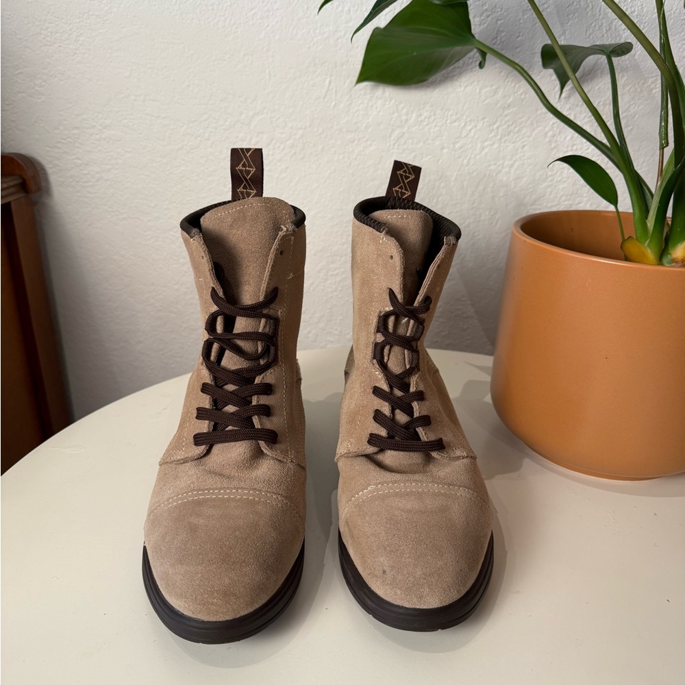Beige Lace-Up Women's Combat Boots